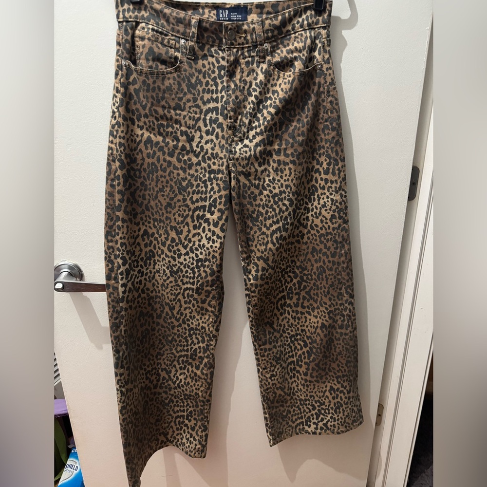 GAP Leopard Print Wide-Leg Pants - Brown & Black